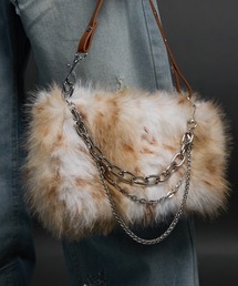 CELENA | ダブルチェーン PUレザーハンドル ファーバッグ(ハンドバッグ)