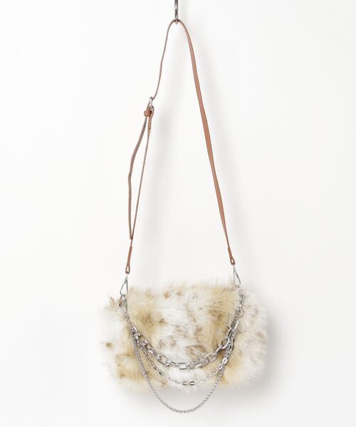 CELENA（セレナ）の「ダブルチェーン PUレザーハンドル ファーバッグ（ハンドバッグ・レディース・ブラウン/グレー/カーキ・F）」の14枚目の写真