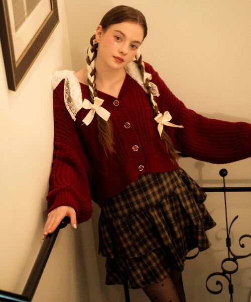 MAJESTIC LEGON（マジェスティックレゴン）の「ハートマシュマロモールカーディガン（カーディガン/ボレロ・レディース・アイボリー/ピンクベージュ/ブルー系その他5/ボルドー/ブラウン/グレイッシュベージュ/ラベンダー・MEDIUM）」の7枚目の写真