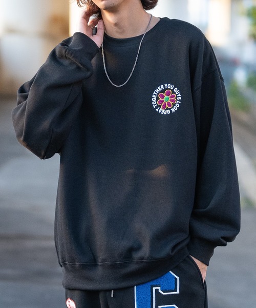 刺繍スウェット 刺繍 トレーナー ビッグ クルーネック FREAK'S STORE トレーナー スウェット 限定展開 ビッグ