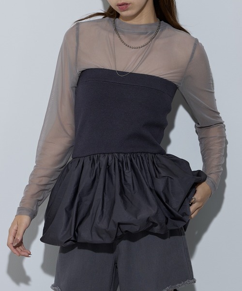 MAISON BREEZE reveur(メゾンブリーズレヴール)の「【MAISON BREEZE reveur】ニット×布帛 バルーンベアトップス ビスチェ 32048E333 XNN(その他トップス・レディース・アイボリー/チャコールグレー/ブラック・FREE)」の1枚目の写真