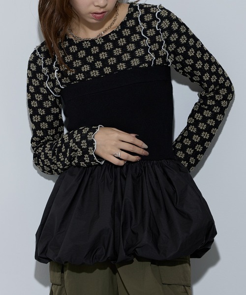 MAISON BREEZE reveur(メゾンブリーズレヴール)の「【MAISON BREEZE reveur】ニット×布帛 バルーンベアトップス ビスチェ 32048E333 XNN(その他トップス・レディース・アイボリー/チャコールグレー/ブラック・FREE)」の3枚目の写真