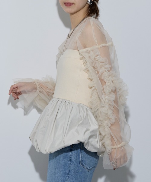 MAISON BREEZE reveur(メゾンブリーズレヴール)の「【MAISON BREEZE reveur】ニット×布帛 バルーンベアトップス ビスチェ 32048E333 XNN(その他トップス・レディース・アイボリー/チャコールグレー/ブラック・FREE)」の7枚目の写真