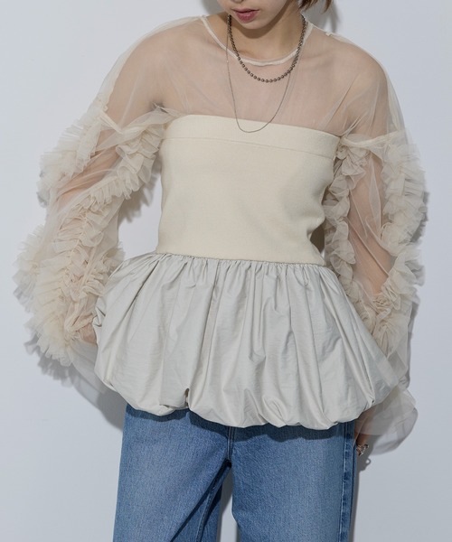 MAISON BREEZE reveur(メゾンブリーズレヴール)の「【MAISON BREEZE reveur】ニット×布帛 バルーンベアトップス ビスチェ 32048E333 XNN(その他トップス・レディース・アイボリー/チャコールグレー/ブラック・FREE)」の5枚目の写真