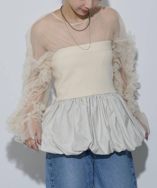 MAISON BREEZE reveur(メゾンブリーズレヴール)の「【MAISON BREEZE reveur】ニット×布帛 バルーンベアトップス ビスチェ 32048E333 XNN(その他トップス・レディース・アイボリー/チャコールグレー/ブラック・FREE)」の6枚目の写真