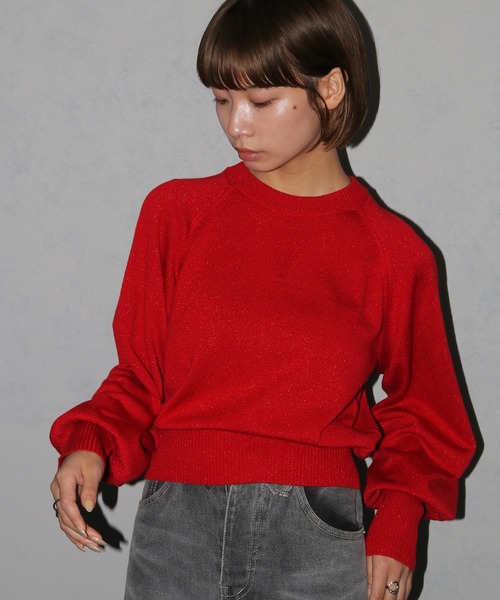 cheriella(シェリエラ)の「【cheriella】スウェットライク ラメニットプルオーバー SWEAT-LIKE LAME KNIT PULLOVER(ニット/セーター・レディース・グレー/チャコールグレー/レッド・M)」の3枚目の写真