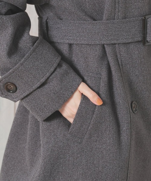 Honeys（ハニーズ）の「【抗菌防臭・静電気軽減】３ｗａｙベルト付コート（ステンカラーコート・レディース・チャコール/アイボリー/ブラック/ピンクベージュ・S/M/L/LL）」の12枚目の写真