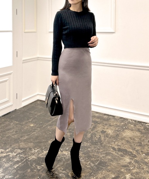 Julia Boutique(ジュリアブティック)の「選べる柄&無地 スリット入りロングニットスカート(スカート・レディース・パープル/レオパード/ブラック/アニマル/グレー・ONE)」の10枚目の写真