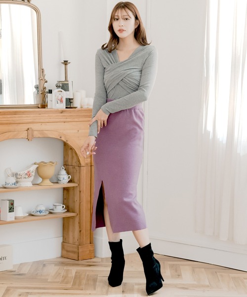 Julia Boutique(ジュリアブティック)の「選べる柄&無地 スリット入りロングニットスカート(スカート・レディース・パープル/レオパード/ブラック/アニマル/グレー・ONE)」の20枚目の写真