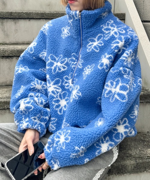 セール】花柄ボアハーフジッププルオーバー（スウェット）｜√nuage