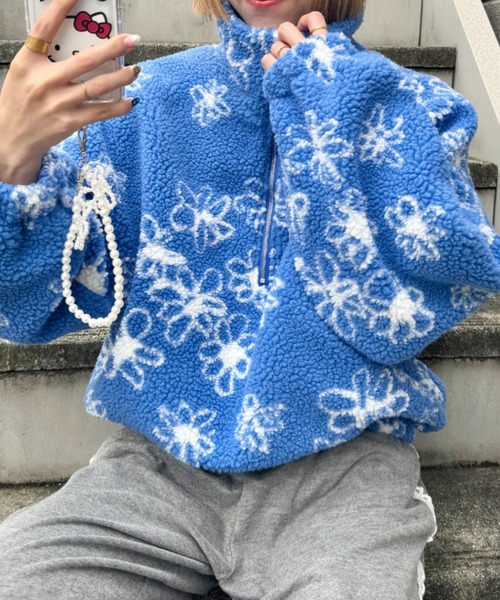 セール】花柄ボアハーフジッププルオーバー（スウェット）｜√nuage
