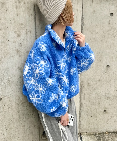 セール】花柄ボアハーフジッププルオーバー（スウェット）｜√nuage