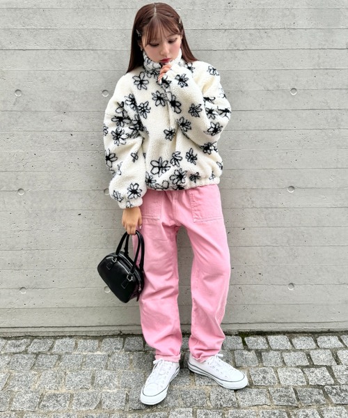 セール】花柄ボアハーフジッププルオーバー（スウェット）｜√nuage
