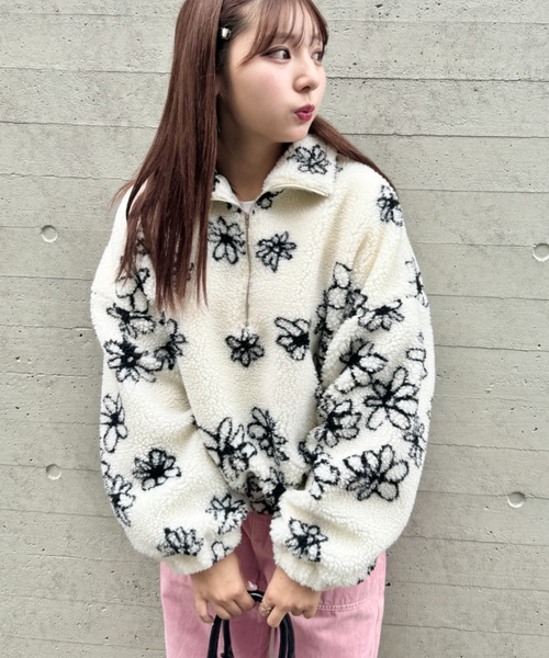 セール】花柄ボアハーフジッププルオーバー（スウェット）｜√nuage