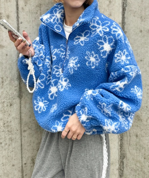 セール】花柄ボアハーフジッププルオーバー（スウェット）｜√nuage