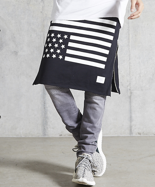 MYE-DO'(マイ・ドゥ)の「CS バンダナスカート "STARS AND STRIPES"(スカート・メンズ・ブラック/ホワイト・FREE)」の1枚目の写真