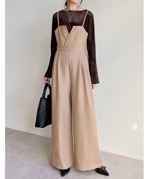 [低身長/高身長サイズ有]微起毛ツイルカッティングデザインオールインワン（つなぎ/オールインワン）｜Re:EDIT（リエディ）