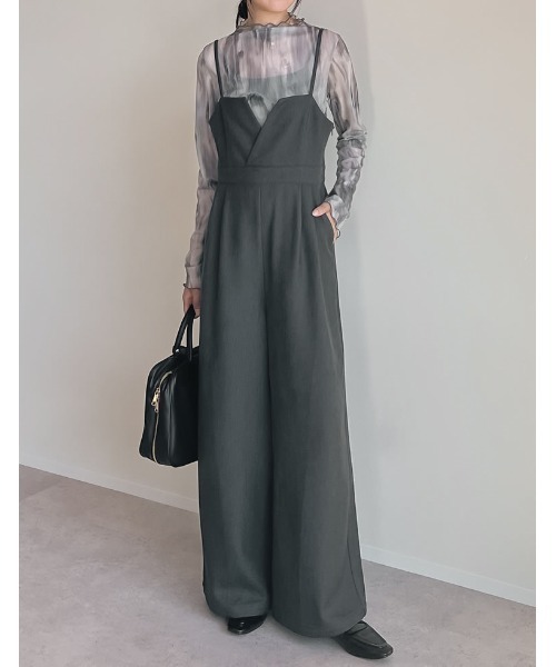 [低身長/高身長サイズ有]微起毛ツイルカッティングデザインオールインワン（つなぎ/オールインワン）｜Re:EDIT（リエディ）つなぎ/オールインワン