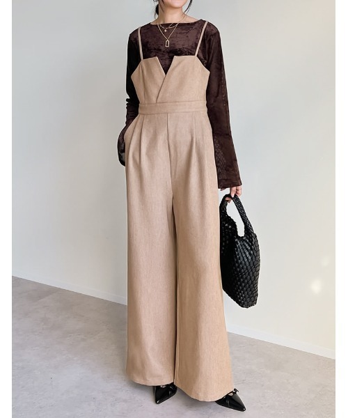 [低身長/高身長サイズ有]微起毛ツイルカッティングデザインオールインワン（つなぎ/オールインワン）｜Re:EDIT（リエディ）