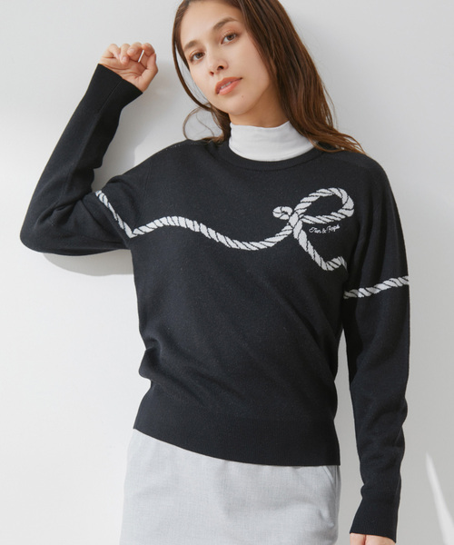 JUN&ROPE'(ジュンアンドロペ)の「Rロープ柄クルーネック長袖プルオーバー(ニット/セーター・レディース・ブラック/マスタード/ネイビー・L/M/S)」の1枚目の写真