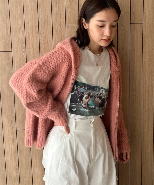 ウール混ワッフル編みフーディ