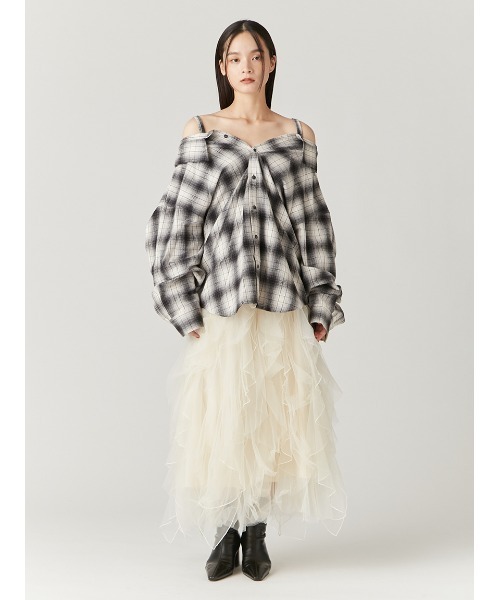 FRAY I.D（フレイアイディー）の「チュールラッフルスカート（スカート・レディース・ブラック/アイボリー/グレー・1/0）」の14枚目の写真
