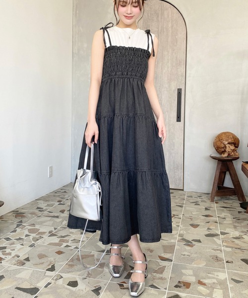 moment+(モーメントプラス)の「ライトオンスデニムシャーリングティアードキャミワンピース(デニムワンピース)(ワンピース・レディース・インディゴブルー/ブルー/ブラック・M/L)」の12枚目の写真