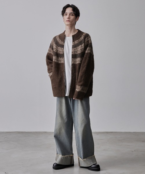 CLELノルディックデザインジャガードドライバーズニット　ブラック系 CLEL】Nordic Design Jacquard Drivers Knit / ノルディック