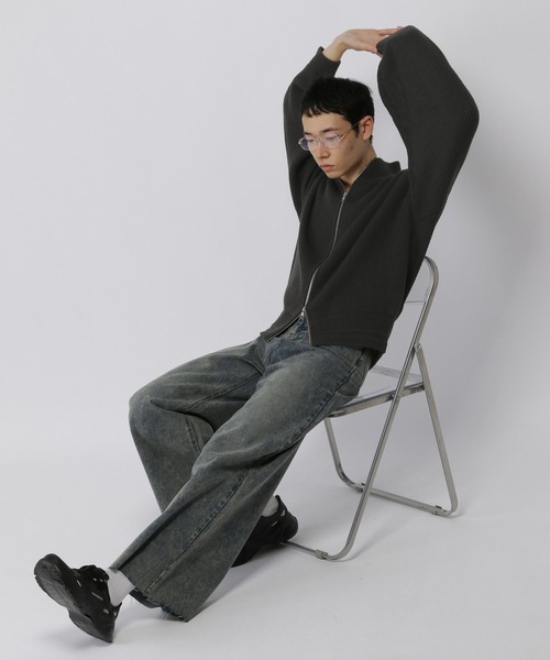 ALAND(エーランド)の「【UNISEX】ALAND/ZIPニットブルゾン(ブルゾン・レディース・ブラック/カーキ・SMALL/LARGE)」の7枚目の写真