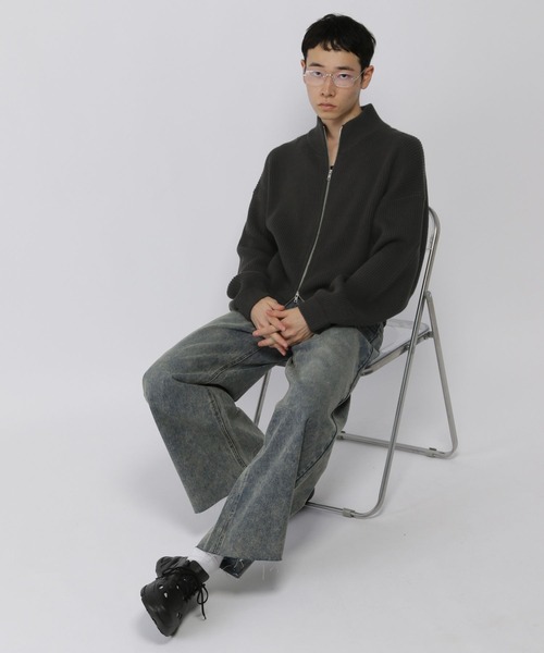 ALAND(エーランド)の「【UNISEX】ALAND/ZIPニットブルゾン(ブルゾン・レディース・ブラック/カーキ・SMALL/LARGE)」の8枚目の写真