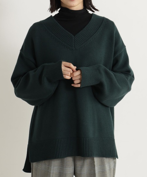 FOUND GOOD（ファウンドグッド）の「ザックリVネックチュニック（ニット/セーター・レディース・グリーン系5/アイボリー/ブラック/ブルー系5/グレー系5/レッド系5・S/M/L）」の5枚目の写真