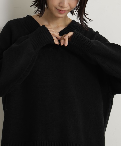 FOUND GOOD（ファウンドグッド）の「ザックリVネックチュニック（ニット/セーター・レディース・グリーン系5/アイボリー/ブラック/ブルー系5/グレー系5/レッド系5・S/M/L）」の20枚目の写真