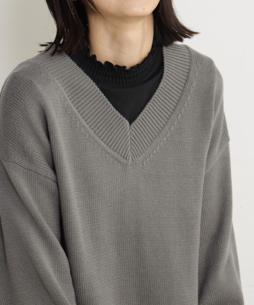 FOUND GOOD（ファウンドグッド）の「ザックリVネックチュニック（ニット/セーター・レディース・グリーン系5/アイボリー/ブラック/ブルー系5/グレー系5/レッド系5・S/M/L）」の12枚目の写真