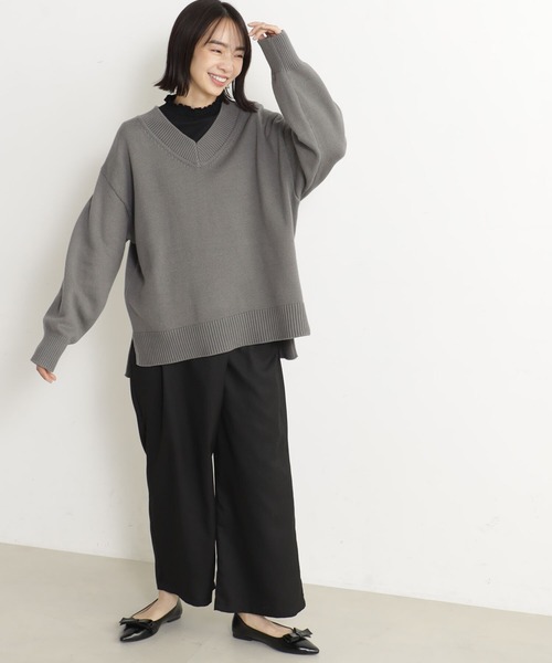 FOUND GOOD（ファウンドグッド）の「ザックリVネックチュニック（ニット/セーター・レディース・グリーン系5/アイボリー/ブラック/ブルー系5/グレー系5/レッド系5・S/M/L）」の14枚目の写真