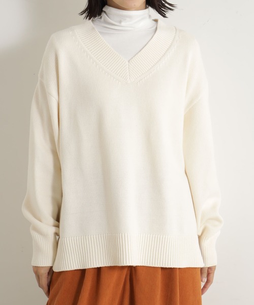 FOUND GOOD（ファウンドグッド）の「ザックリVネックチュニック（ニット/セーター・レディース・グリーン系5/アイボリー/ブラック/ブルー系5/グレー系5/レッド系5・S/M/L）」の16枚目の写真