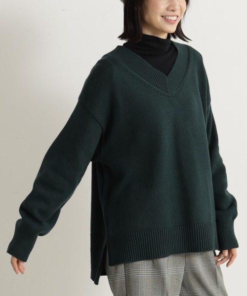 FOUND GOOD（ファウンドグッド）の「ザックリVネックチュニック（ニット/セーター・レディース・グリーン系5/アイボリー/ブラック/ブルー系5/グレー系5/レッド系5・S/M/L）」の10枚目の写真