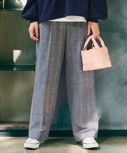 IEDIT（イディット）の「ＩＥＤＩＴ　コットン１００％の起毛素材で肌心地やさしいチェックワイドパンツ（その他パンツ・レディース・ブラウン/グレー・M/L/LL/3L/S/4L）」の2枚目の写真