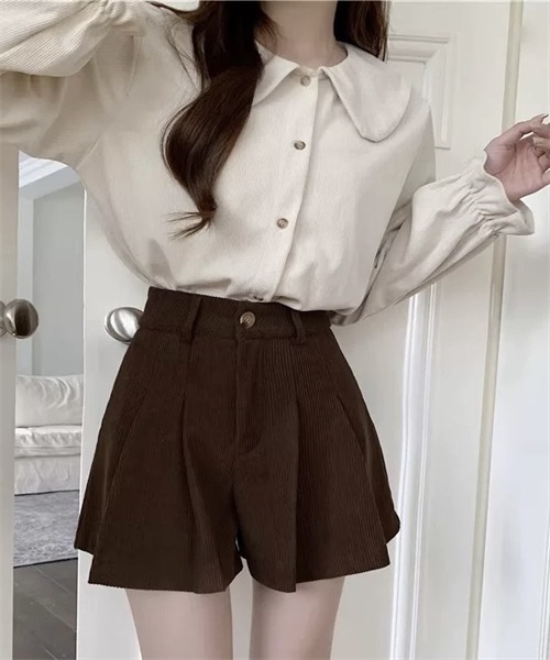 FREE STYLISTS（フリー スタイリスト）の「ウエストタック　コーデュロイショートパンツ（その他パンツ・レディース・ブラウン/ブラック/カーキ・S/M/L/2XL/4XL/XL/3XL）」の2枚目の写真