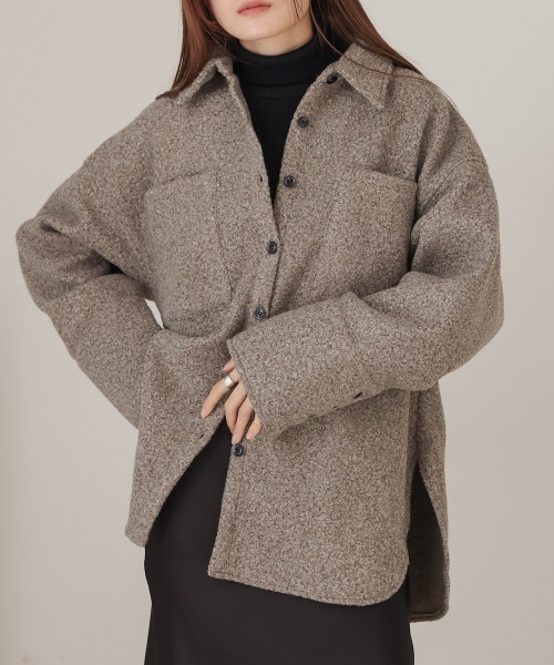 Bab（バブ）の「ループツイードシャツジャケット（その他アウター・レディース・アイボリー/ブラウン・FREE）」の2枚目の写真