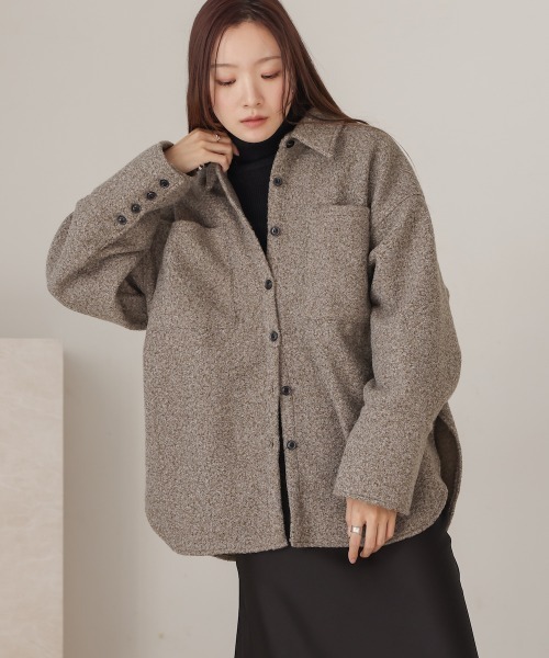 Bab（バブ）の「ループツイードシャツジャケット（その他アウター・レディース・アイボリー/ブラウン・FREE）」の3枚目の写真