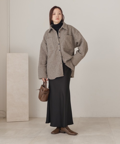 Bab（バブ）の「ループツイードシャツジャケット（その他アウター・レディース・アイボリー/ブラウン・FREE）」の4枚目の写真