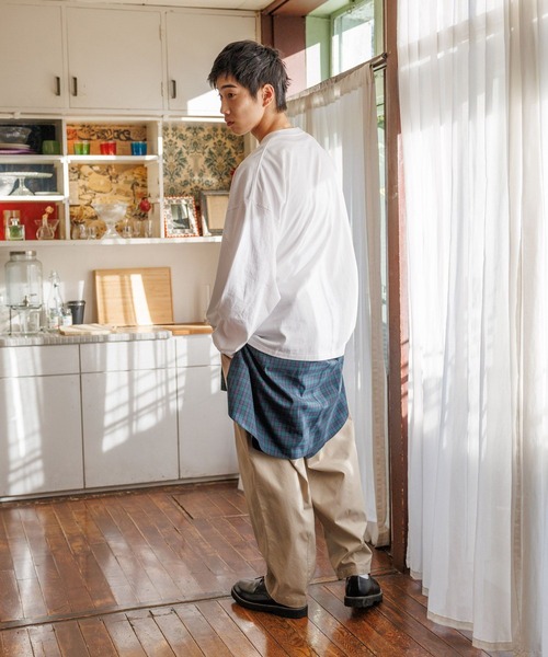 新品 ニコアンド ストライプ ロングスリーブ Tシャツ E'S セール】フェイクレイヤードロングスリーブTEE（Tシャツ