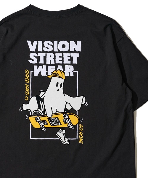 VISION STREET WEAR（ヴィジョンストリートウェア）の「【VISION STREET WEAR】オリジナルグラフィック フロッキープリントゴーストスケーターTシャツ / バックプリント（Tシャツ/カットソー・レディース・ホワイト/グリーン/ブラック・MEDIUM/LARGE/X-LARGE）」の2枚目の写真