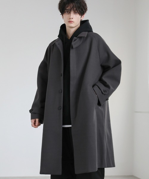 ASTRONOMY(アストロノミー)の「ビッグシルエットスタンドネック仕様2wayメルトンステンカラーコート(ステンカラーコート・メンズ・チャコール/モカ/ネイビー/ダークブラウン/アイボリー/ブラック/グレイッシュベージュ・S/M/L/XL)」の4枚目の写真