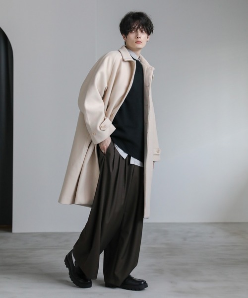 ASTRONOMY(アストロノミー)の「ビッグシルエットスタンドネック仕様2wayメルトンステンカラーコート(ステンカラーコート・メンズ・チャコール/モカ/ネイビー/ダークブラウン/アイボリー/ブラック/グレイッシュベージュ・S/M/L/XL)」の12枚目の写真