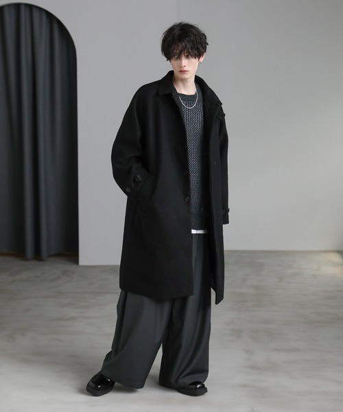 ASTRONOMY(アストロノミー)の「ビッグシルエットスタンドネック仕様2wayメルトンステンカラーコート(ステンカラーコート・メンズ・チャコール/モカ/ネイビー/ダークブラウン/アイボリー/ブラック/グレイッシュベージュ・S/M/L/XL)」の22枚目の写真