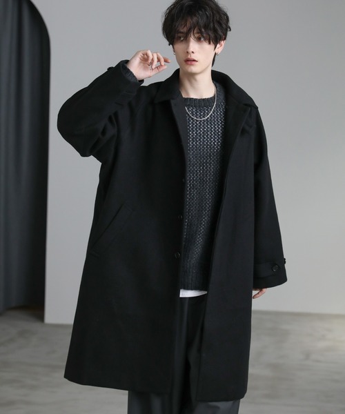 ASTRONOMY(アストロノミー)の「ビッグシルエットスタンドネック仕様2wayメルトンステンカラーコート(ステンカラーコート・メンズ・チャコール/モカ/ネイビー/ダークブラウン/アイボリー/ブラック/グレイッシュベージュ・S/M/L/XL)」の17枚目の写真