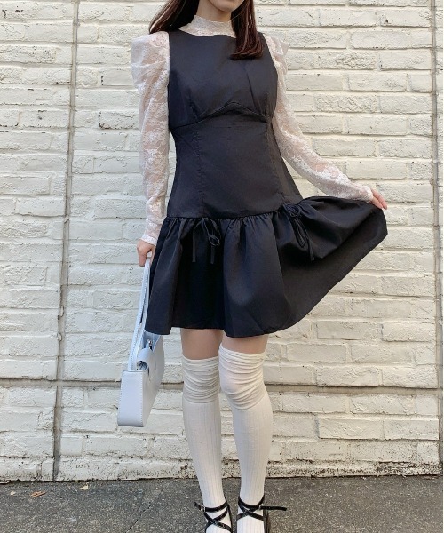 Silly（シリー）の「ノースリーブリボンミニワンピース（ワンピース・レディース・ホワイト/ブラック・FREE）」の16枚目の写真