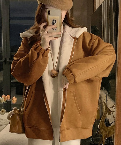 【セール】フード付き裏ボアジップアップブルゾン（その他アウター）｜Girly Doll（ガーリードール）