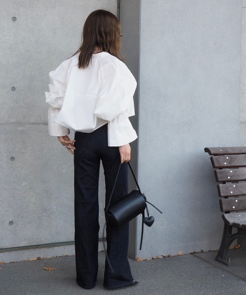 LAULEN（ローレン）の「volume sleeve cropped shirt /ボリュームスリーブ クロップド シャツ（シャツ/ブラウス・レディース・ホワイト/ブルー・FREE）」の15枚目の写真